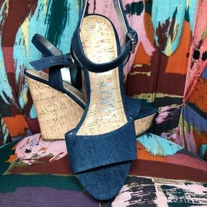 Sam & Libby Wedges Sandals-Navy 8.5